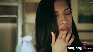 Classy brunette babe fingers her pussy solo