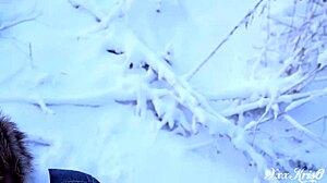 Sexy slut deepthroats in public snow for creampie