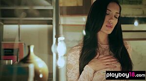 Classy brunette babe fingers her pussy solo