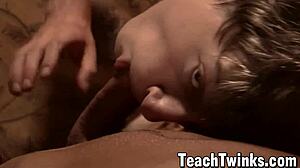 Charming twinks trade blowjobs after making out, anal follows