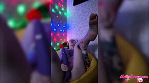 redhead babe enjoys solo play after wild christmas party