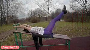 Have you seen Jeny Smith flashing her ass in pantyhose during outdoor workout?
