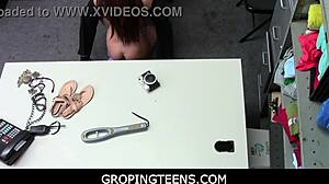 store officer banging jojo kiss's sweet tight pussy over the table, groping nude?