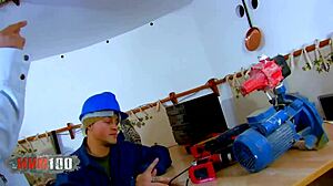 i'm hot blonde milf getting double penetration by two workers