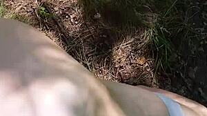 Blonde ponytail bent over for outdoor doggystyle cumshot.