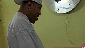 Ebony BBW deepthroats big cock in garage doggy