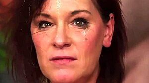 Unusual centerfold swallows cum shot on face