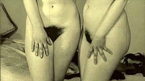 Dark London vintage taboo unfolds with hairy lesbian step sisters