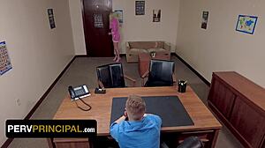Horny principal drills hot blonde mylf's pussy at work