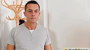 Slutty Brunette Babe Rides Landlord's Big Cock in Wild 3some