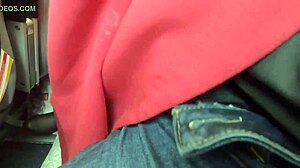 Public airplane oral activity with brunette performer