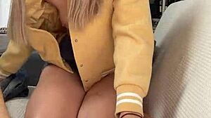 pretty milf amelie dubon gives close-up handjob to her friend in pov