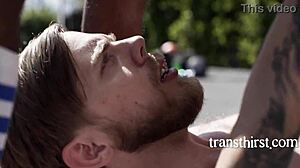 Hot & Pretty Tranny Fucks 2 Dudes Playing Ball