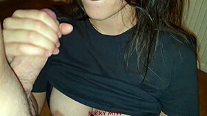 brunette stepsister blows cock, cums in panties