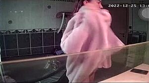 hidden cam spies on teen blonde french girl bathing in shower