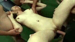 two young nymphos banged by many men in group