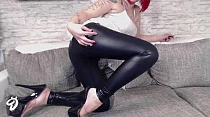 I love watching this redhead teen striptease in wetlook leggings, clothes ripping off.