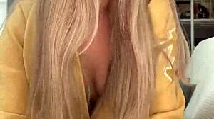 pretty milf amelie dubon gives close-up handjob to her friend in pov