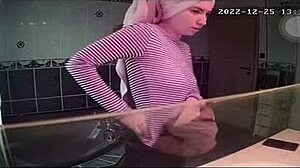 hidden cam spies on teen blonde french girl bathing in shower