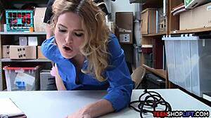 blonde milf lp officer feels so aroused fucking the shoplifter's cock in her back office