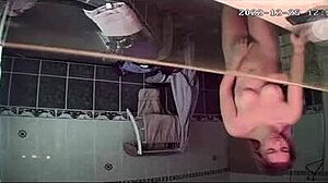 hidden cam spies on teen blonde french girl bathing in shower