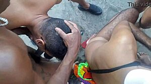 Huge beach orgy with wild bareback sex and cum in asshole