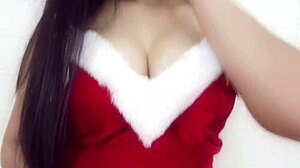 Naughty santa in costume gets playful doggy style