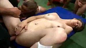two young nymphos banged by many men in group