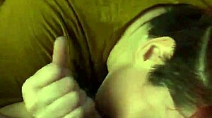 Redhead amateur sucks and licks balls in handjob session