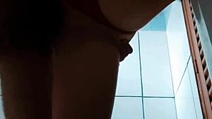 Couple has quick sex in bathroom, blowjob and ass with Amanda Brazilian