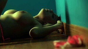 britney amber masturbating her pussy and tits against blue wall, nude solo babe with big tits