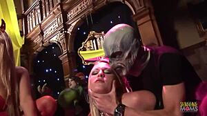 Summoning the demonic blonde milf turns into an anal group sex party with plenty of cocks and brunettes