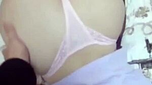 Young Asian girlfriend bent over in doggystyle with wet pussy