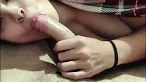 cute brunette white moon gives deepthroat blowjob in pov