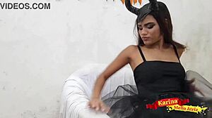 Beautiful brunette has hot anal sex at fantasy party