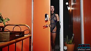 curvy milf exposes body in kitchen