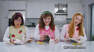 geek chicks horny for books and dicks at party blowjob