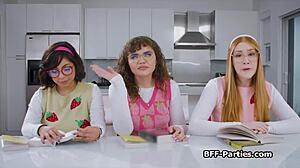 geek chicks horny for books and dicks at party blowjob