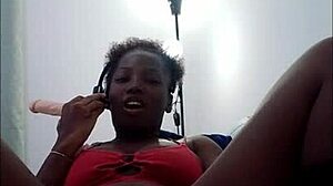 Ebony Brunette Shakes Big Ass With Dildo