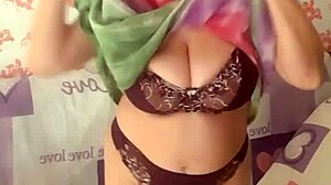 Mariaold, wow, those huge tits while stripping and fingering her pussy!