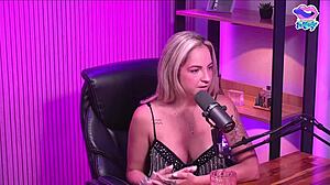 blonde girl strips naked in the studio