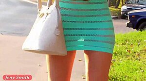 I admire Jeny Smith's beautiful transparent dress flashing outdoors
