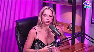 blonde girl strips naked in the studio