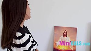 Tiny Brunette Dresses Slutty for Landlord's Monster Cock Blowjob Monthly Visit