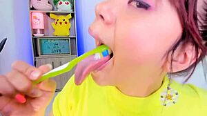 lila jordan brushes her teeth on webcam