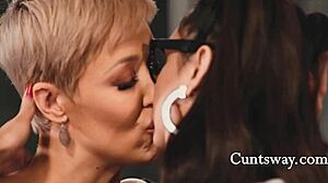 nerdy ryan keely and eliza ibarra scissor with cute teen and milf pussies