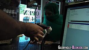 cocksucking ho gets cum