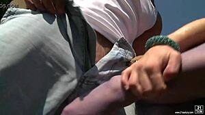 Ally Uses Her Legs And Toes For Footjob On Gardener's Big Cock In Garden