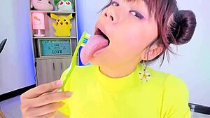 lila jordan brushes her teeth on webcam