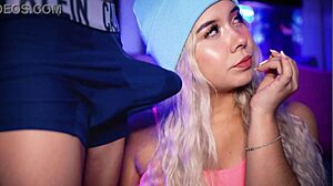 Blonde college girl teases boyfriend's cock!